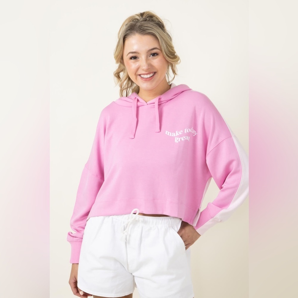 NWT Simply Southern Make Today Great Cropped Hoodie Pink Colorblock Size Large